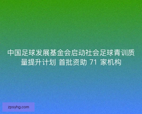 中国足球发展基金会启动社会足球青训质量提升计划 首批资助 71 家机构