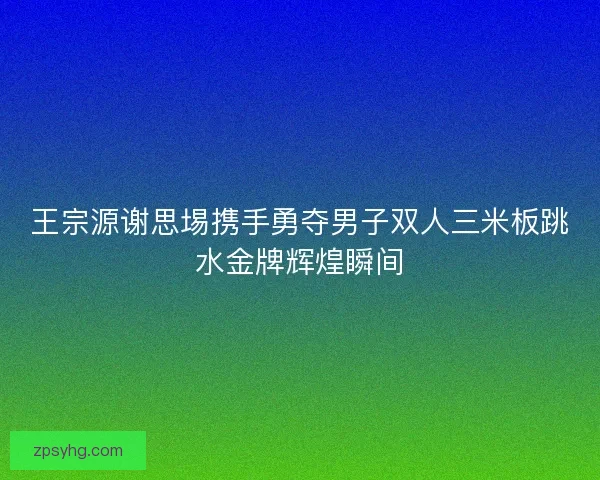 王宗源谢思埸携手勇夺男子双人三米板跳水金牌辉煌瞬间 王宗源谢思埸携手勇夺男子双人三米板跳水金牌辉煌瞬间