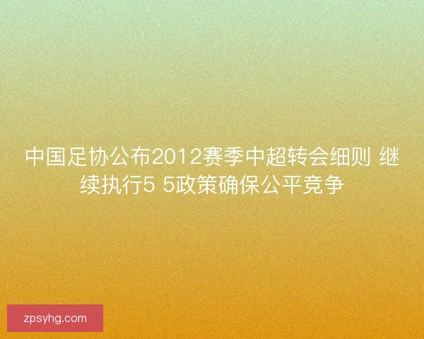 中国足协公布2012赛季中超转会细则 继续执行5 5政策确保公平竞争